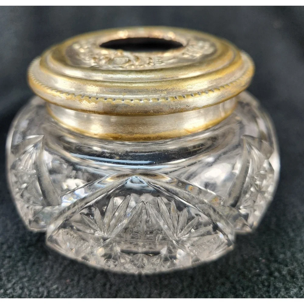 Antique Victorian Silver Crystal Hair Receiver Jar Vanity 1915 ABP